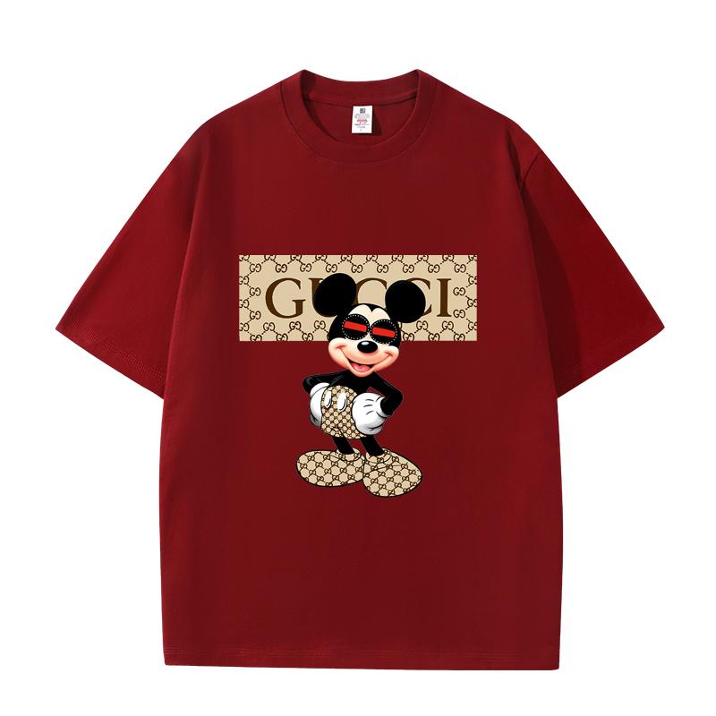 D06-115 MINISO 2026 Summer Luxury Mickey Mouse Monogram Men Women 100% Cotton T-Shirt Casual Short Sleeve O-Neck Top