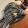 Blue Knitted Wool Hat for Women In Autumn and Winter Big Head Versatile Hat Showing Face Small Warm Ear Protection Head Hat