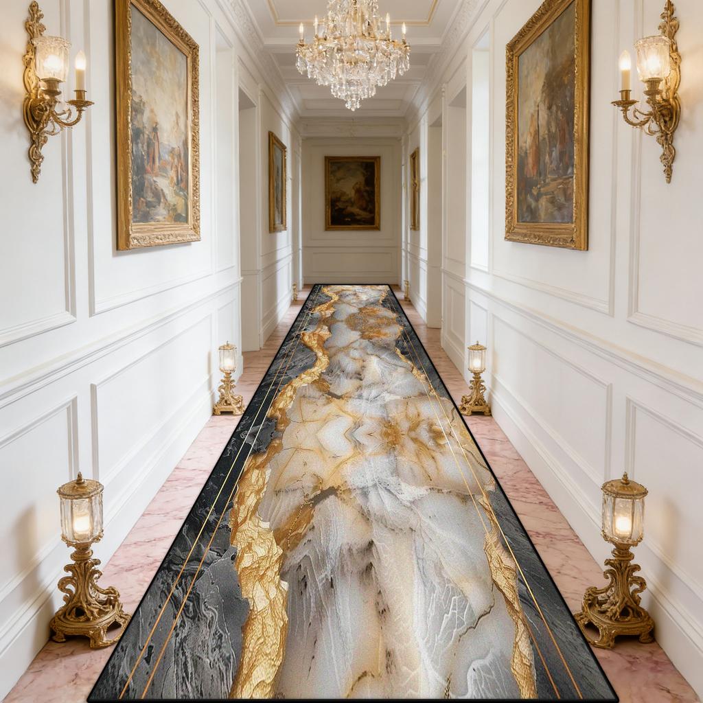 Light Luxury Marble Style Corridor Carpet Europe Decoration Home Easy Clean Runner Rug el Stair Passageway Non-slip Long Mats