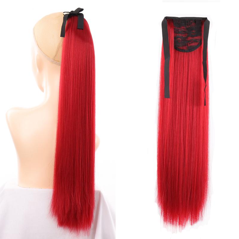 Lange, gerade Pferdeschwänze für Frauen, hitzebeständige synthetische Kordelzug-Pferdeschwanzverlängerungen aus Kunsthaar