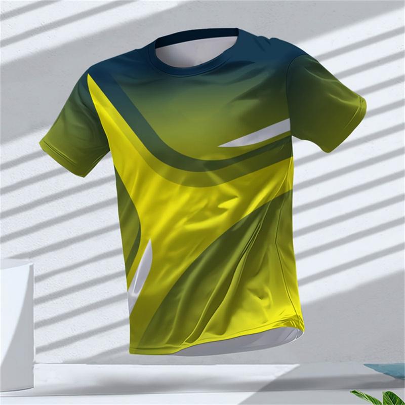 Summer Fashionable Gradient Stripe Geometric 3D Print Comfortable Loose Short Sleeves T-shirt Loose Oversized Breathable Versatile Leisure Men T-shirt