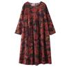 Spring and Summer New Style Retro Cotton and Hemp Round Collar Pocket Long-sleeved Dress Female Loose Thin A Line Skirt