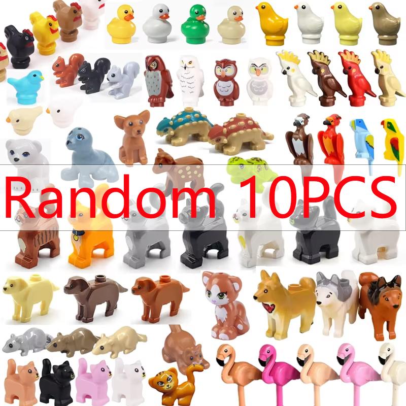 MOC Tier Szene Bausteine Katzen Hunde Schafe Schweine Hühner Adler Papageien Delfin Zoo Rahmen Zubehör DIY Spielzeug Steine T14