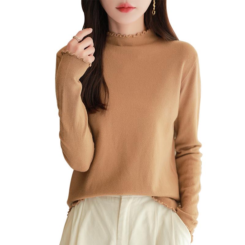 2026 Autumn-Winter Women's Korean Style Knit Sweater with Half-High Lace Collar
