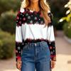 Women's Fashion Casual Slit Hem Round Neck Long Sleeve Loose Christmas Printed T-Shirt Ladies Top
