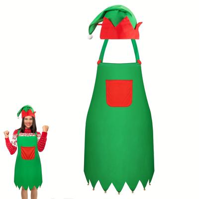 2 adet, Dekoratif Önlük, Kadınlar Için Noel Önlüğü Ve Şapka Seti, Noel Elf Şapkası, Noel Noel Baba Mutfak Önlüğü Süsleme