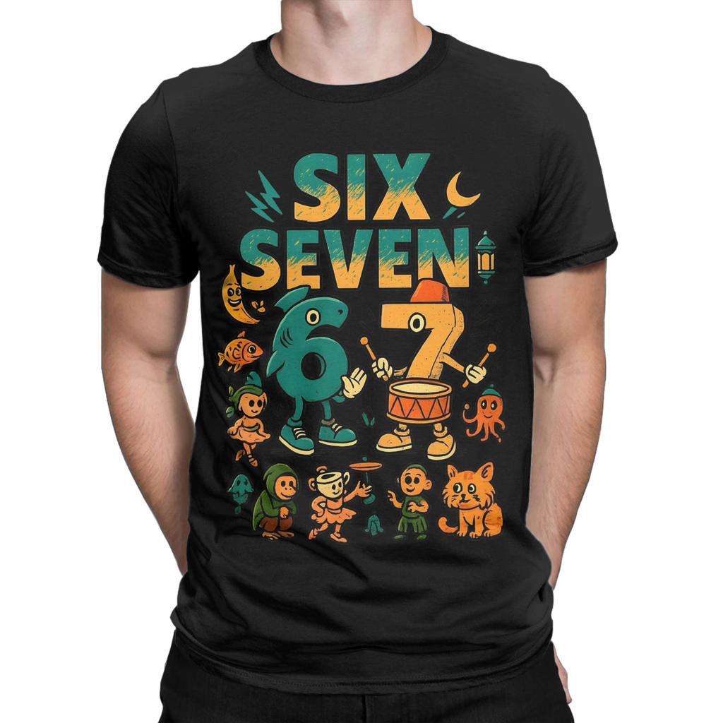 67 Six Seven Italian Brainrot Kids Gaming Meme T Shirt for Men 100% Cotton T-Shirts Round Collar  Tees Short Sleeve Clothes