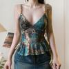 W999Tp Cross-Border European and American 2025 Spring/Summer Vacation Ethnic Style Spaghetti Strap Backless Mesh Print Loose Tank Top