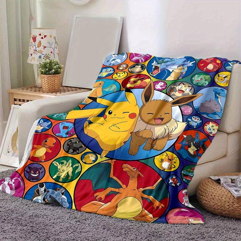 1pc, Pokemon Pikachu & Eevee Circular Patterned Throw Blanket, Perfect for Home Decor, Couch Cover, Outdoor Use, Travel, Camping, Car, Beach, Office N
