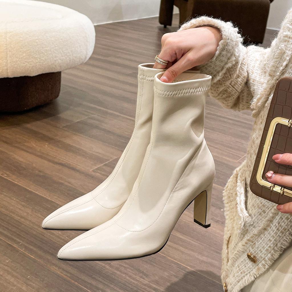 Spring  Autumn New Elegant Simple Pointed High Heels Fashionable Versatile Women's Boots minimalist comfortable Short Boots