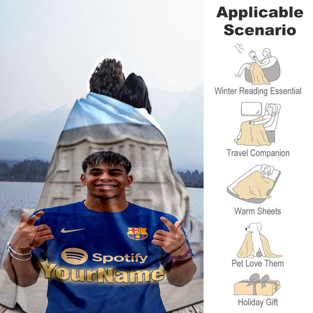 Lamine Yamal 37 Personalisierte Decke Gemütliche Personalisierte Decke Weich Warm Gemütlich Vielseitig für Nickerchen Bett Strandkorb Ideal für Alle Jahreszeiten
