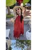 Retro Chinese Style Red Halter Neck Dress for Women - Summer Seaside Vacation Long Flare Skirt