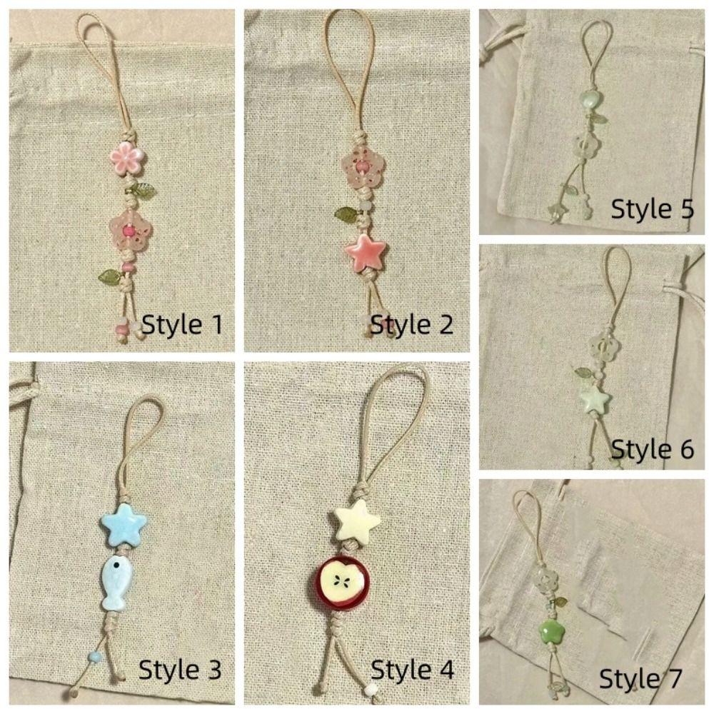 Pastel Colors Star Flower Phone Charm Ceramic Beaded Phone Lanyard Mobile Phone Strap  Women Girls