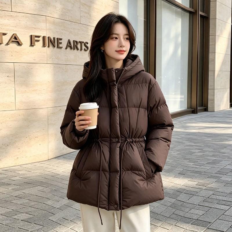 Womens Short Puffer Jacket With Hood Loose Fit Duck Down Winter Coat Daily Wear