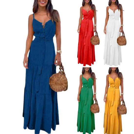 Casual jurk met V-hals, patchwork, veelzijdige look en brede bandjes aan de zoom, perfect voor een feestje.