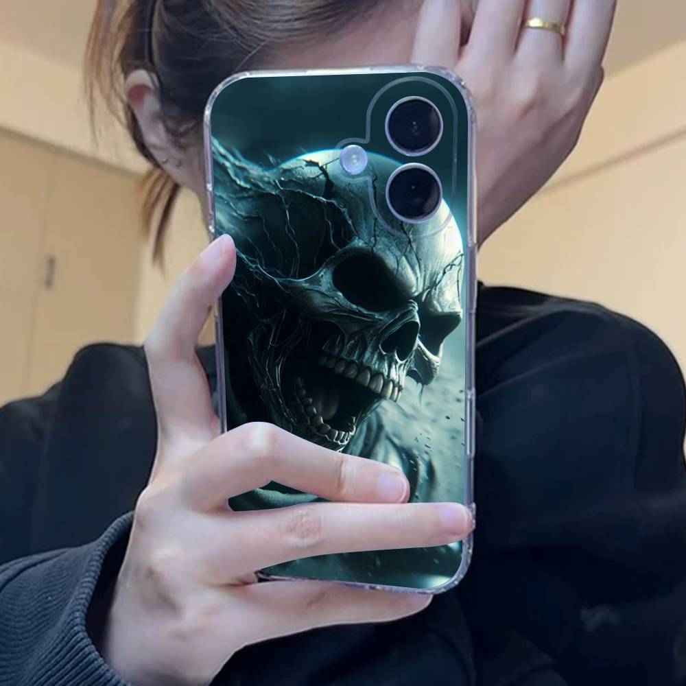 Terror Black Skull Clear Silicone Soft TPU Phone Case For Iphone 17 16 15 14 Plus 13 12 Mini 11 Pro Max Shell Capa