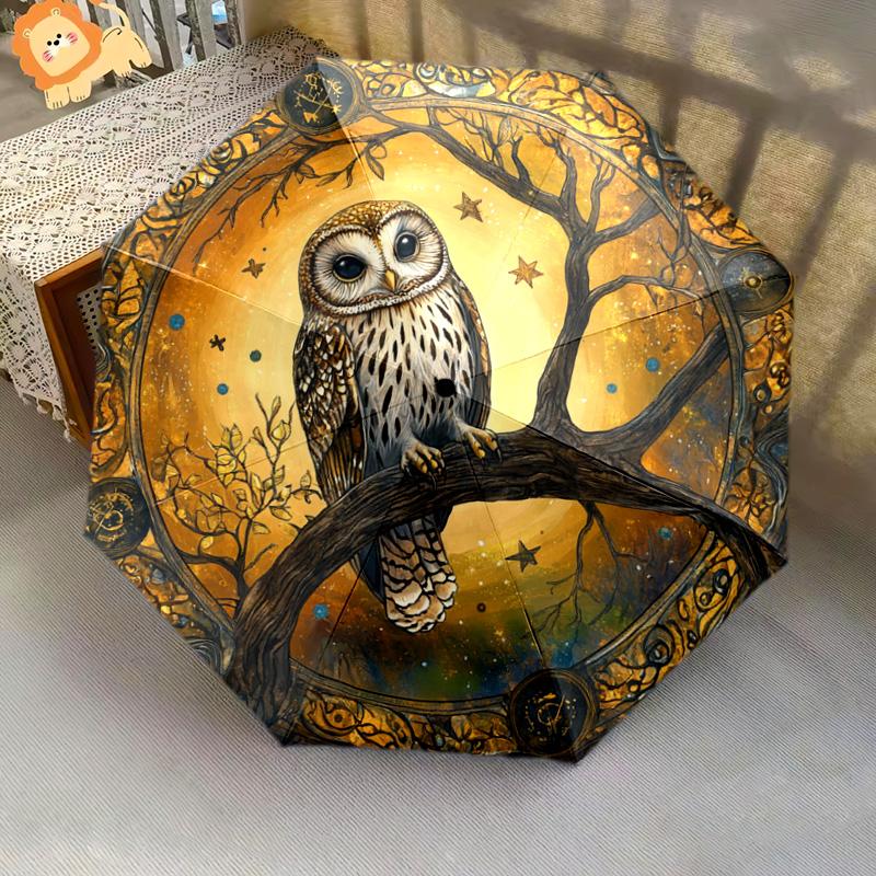1 PC Automatic Folding Umbrella - Owl Moon Night Pattern, Portable & Foldable Design with 8 Ribs, Christmas Birthday Gifts
