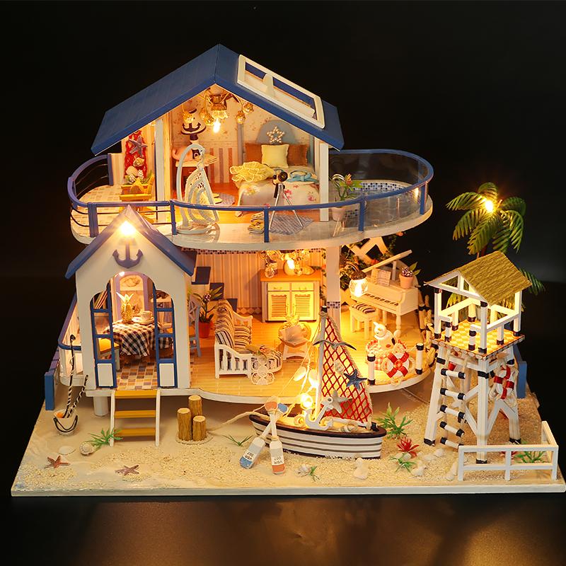 Wooden Mini Doll Houses Kit 3D Puzzle Assembly Building Model Toys Home Bedroom Decoration With LED Light Dollhouse For Kid Gift