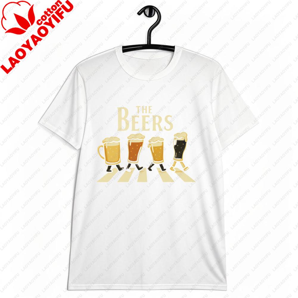 The Beers Road Parody Graphic Tshirt Funny The Beers Walking Beer Cup Print Tshirt Unisex Fashion Crewneck Cotton Short Sleeve
