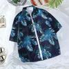 Men Tees Hawaiian Shirt Beach Print Tee Plus Size Loose Overshirt Half Sleeve Retro Clothes Casual Male Undies Button Up Top Summer
