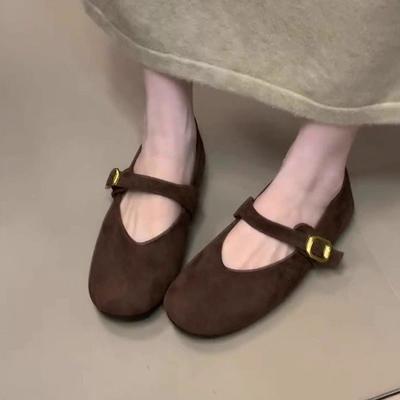 Retro Style Metal Buckle Shallow Mouth Single Shoes Women's Autumn Comfortable Versatile Doudou Shoes One Pedal Flat Mary Jane Shoes