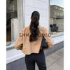 Autumn New Women Clothes Long Sleeve Lapel Simple Button Decoration Leather Crop Jacket Outerwear 4720200