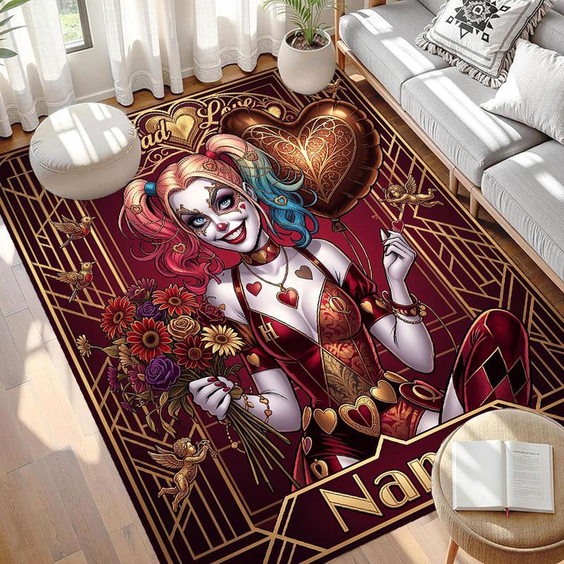 Custom Name Personalized Harley Quinn Print Carpet, Versatile Home Decor Rug, for Playroom, Apartment, Balcony, Entryway, Hallway Gift