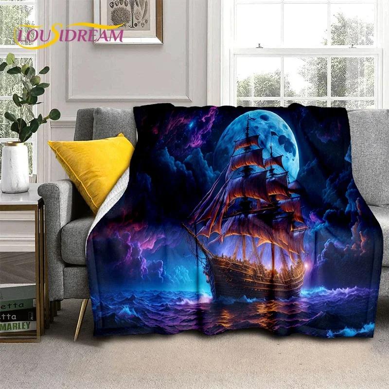 Ancient Pirate Ship Boat,Barque,Sailboa Soft Flannel Blanket for Beds Bedroom Sofa Picnic,Throw Blanket for Outdoor Leisure Gift