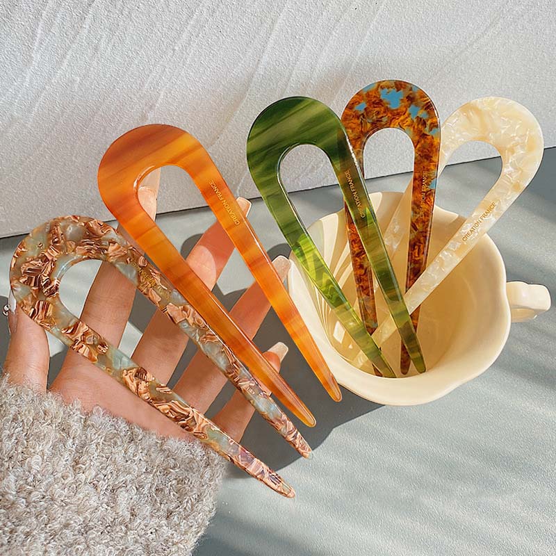 Bunte Acetat U-förmige Haarnadel Damen Dutt Pan Haar Haarnadel Einfache chinesische Haarnadel Moderner Stil Temperament Haarspange