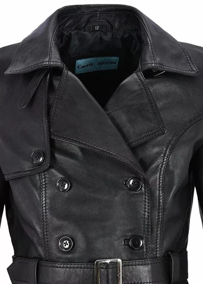 Black Women's Lambskin Leather Trench Overcoat Classy Handmade Stylish Formal