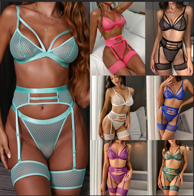 European & American Sexy Mesh Lingerie – Three-Piece Set