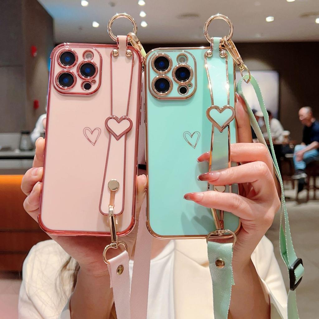 Für IPhone 16E Beschichtete Liebe Armband Ständer Handyhülle für Apple 15 ProMax Band 14 Schutzhülle