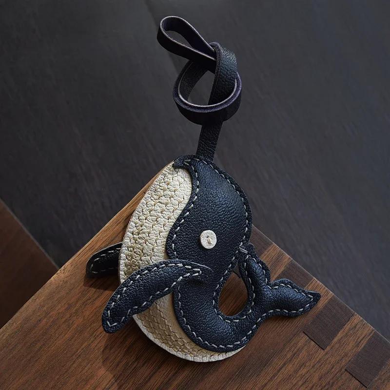 Handmade leather bag charms whale bag pendants leather car keychain pendants doll small decorations birthday gifts