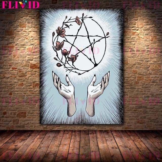 Star In the Eyes of Witches "Vintage Wall Art Oil Painting Moon Wizardry Worship and Crystal Art Poster