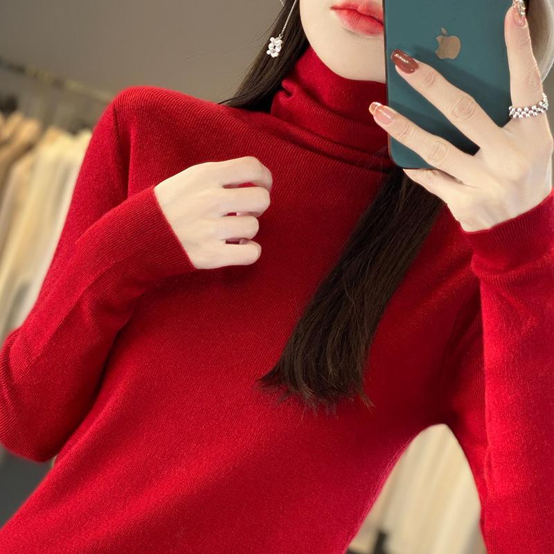 Women's Turtleneck Andy Fleece Sweater Long Sleeve Solid Knit Pullover Winter Inner Top