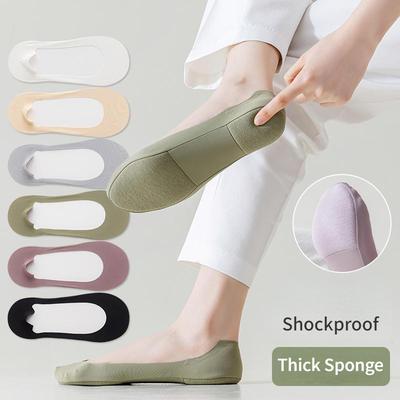 Women Ice Silk Boat Socks Foot Padded Silicone Anti Slip Thick Sponge Bottom Soft Comfortable High Heel Shockproof Invisible Socks