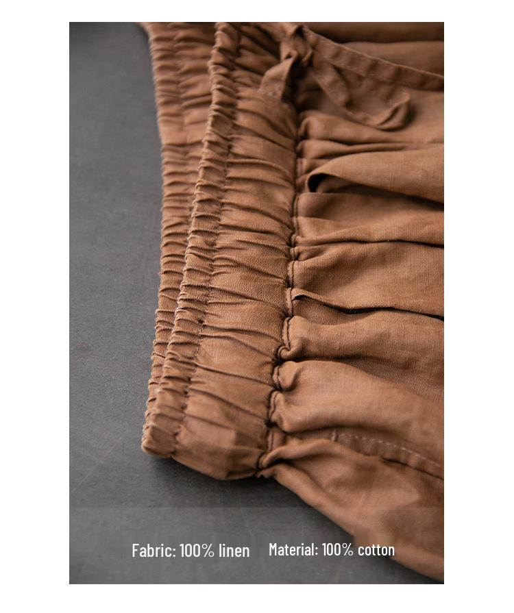 Women's Retro Cotton-Linen Elastic Waist Pleated Skirt - Summer 2023