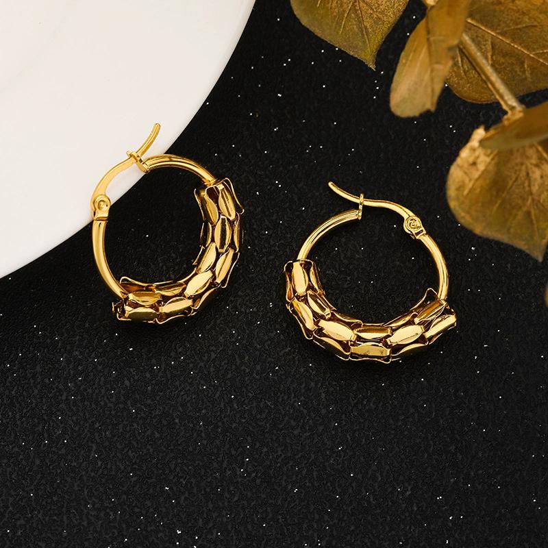 Stainless Steel Reticulate Hoop Earrings for Women Simple Fashion Party Earring Zircon Gifts