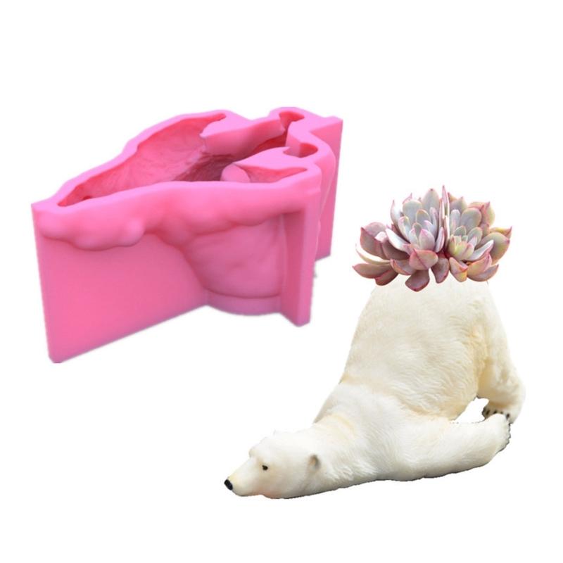 Arctic Bear Shaped  Planter Vase Moulds Cements Mould Silicone Material for Hand-Making Succulent Plant Flowerpots