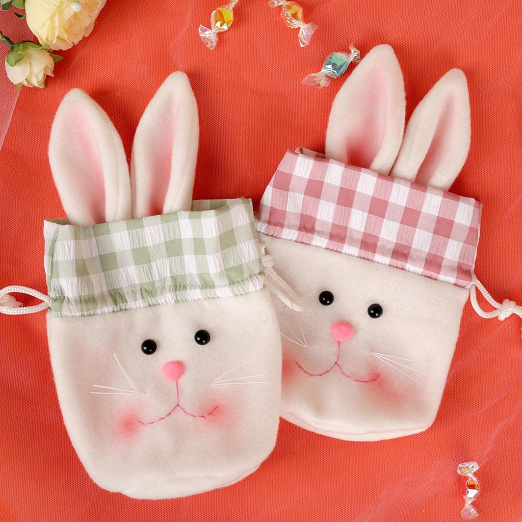 Easter Rabbit Candy Bag Large Cute Long Ears Bunny Plush Drawstring Gift Bag Easter Treat Bags Spring Decor For Kids Boys Girls
