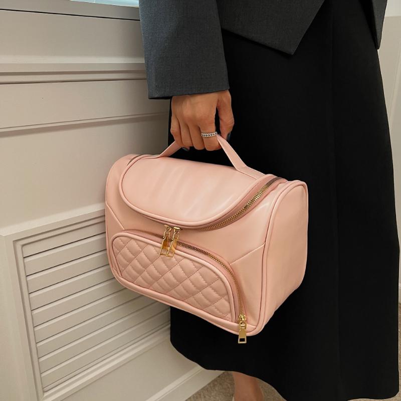 New Women's Embroidery Portable Large-capacity Cosmetic Bag To Improve Appearance Solid Color Large Storage Toiletry Bag