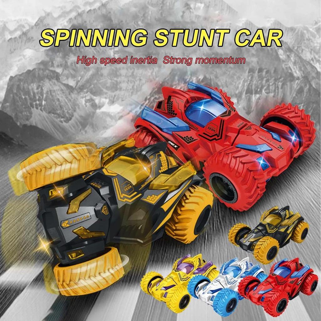 (orchis)Cool Rotating Head Inertial Roll Stunt Car  Double-Sided Dump Truck Off-Road Toy