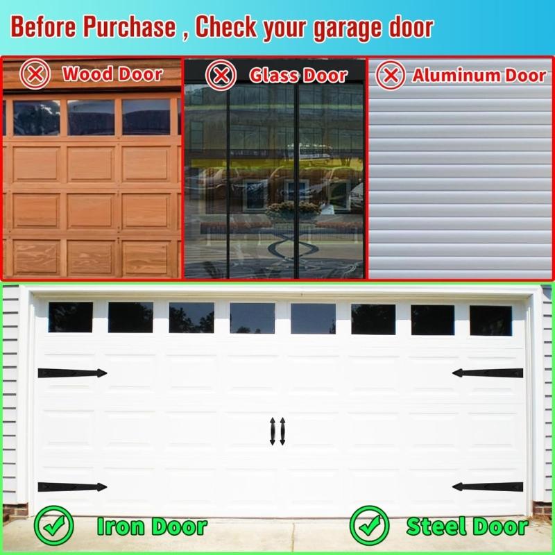 Garage Door Decorative Magnets 4 Hinges 2 Handles Set Reusable Removable Hardware Quick Fixing for Metal Door Decors