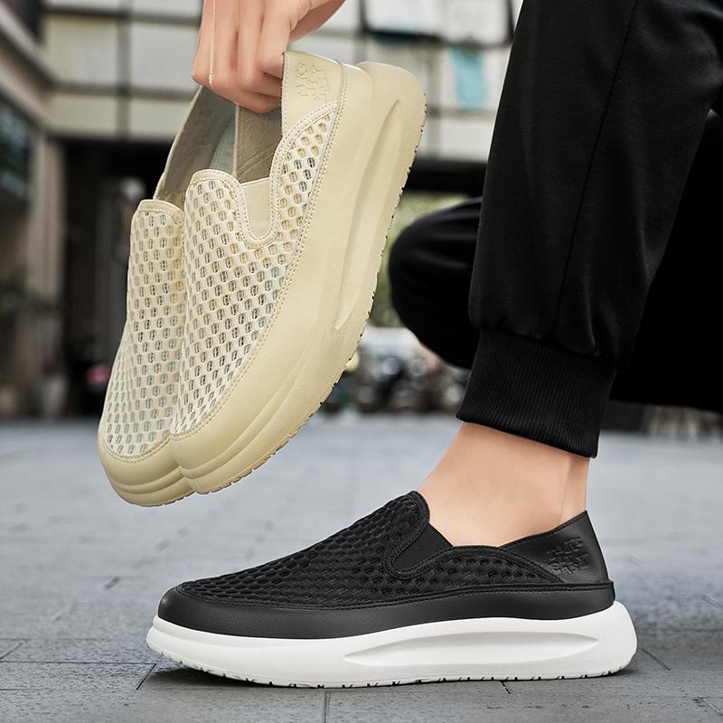 LETCOMFIT Men's Breathable Slip On Sneakers Summer Lightweight Mesh Loafers Casual Durable Cushion Low Top Walking Shoes Male