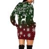 Women's Christmas Print Long-Sleeved Hooded Pocket Pullover Dress