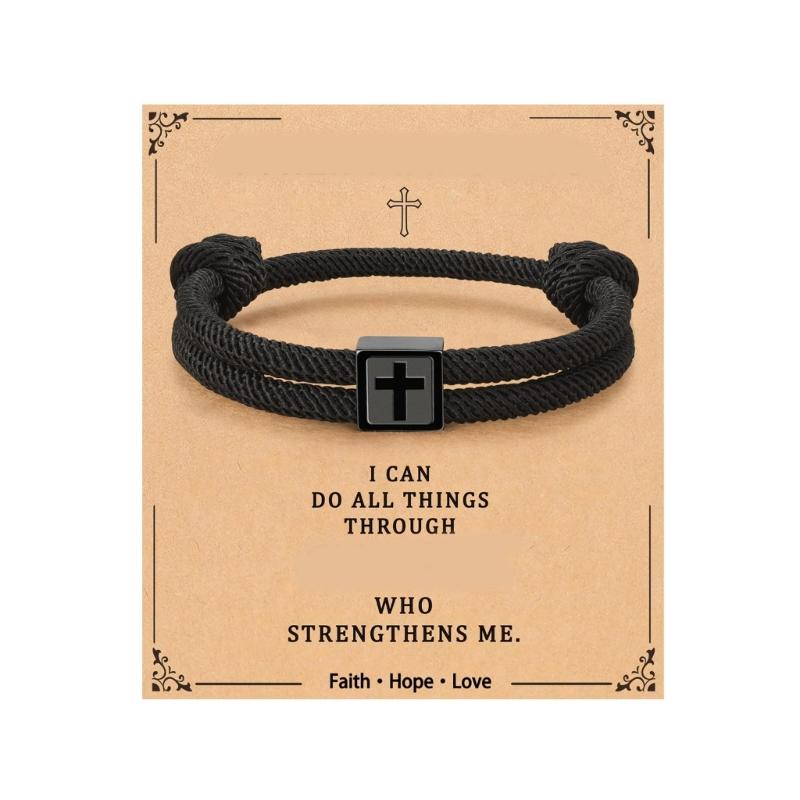 

Stainless Steel Crosses Charm Rope Bracelet Adjustable Faith Inspired Handmade Jewelry For Men And Women