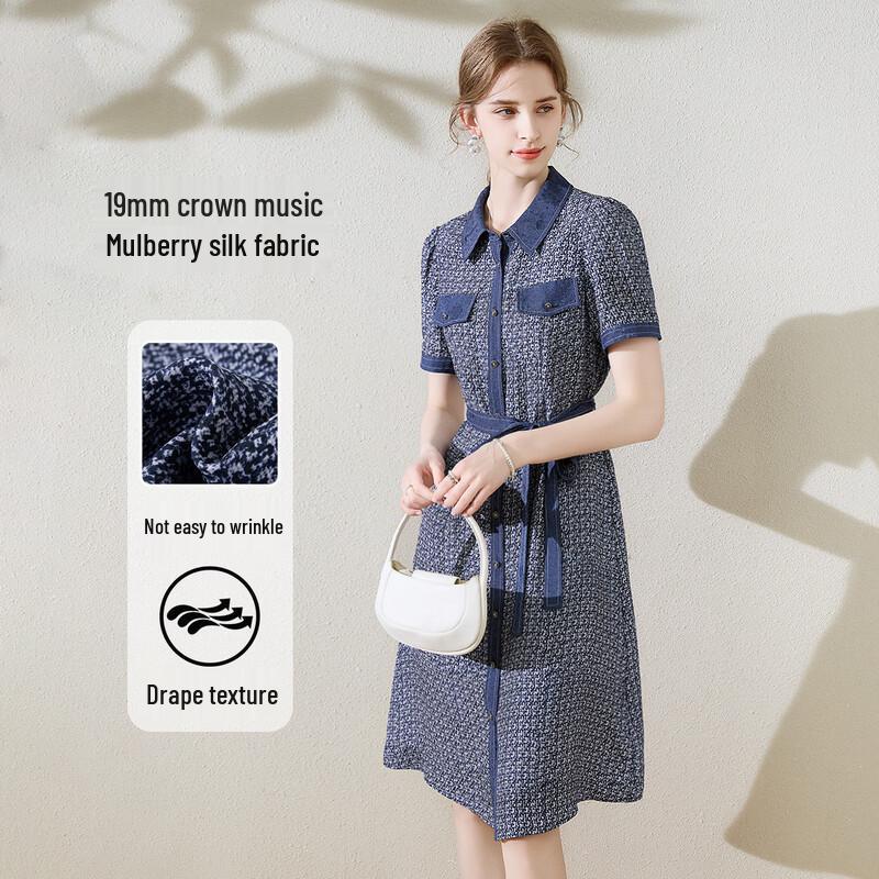 Mulberry Silk Lapel Short Sleeve Dress XL