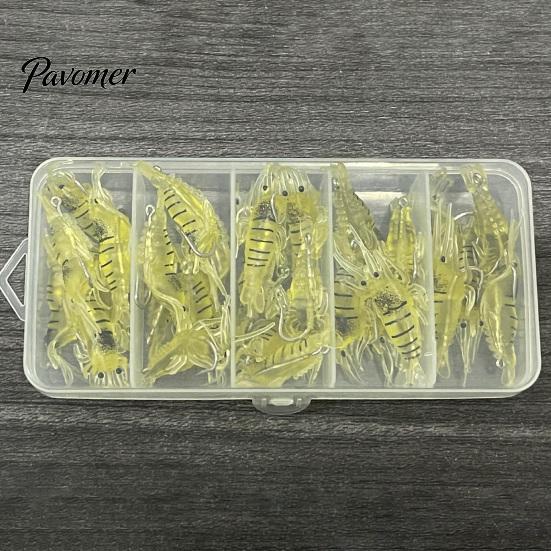 Saltwater Fishing Lure 5/10/20/40Pcs 4CM/1.3G Bionic Shrimp Soft Lure, Glow-in-the-dark Bass Lures Bait with Hook, Freshwater Swimbait Realistic