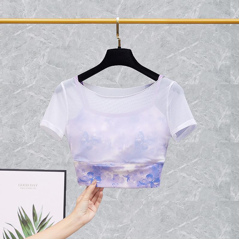 Spring/Summer Retro Chinese Style Mesh Layered Yoga Tank Top for Women