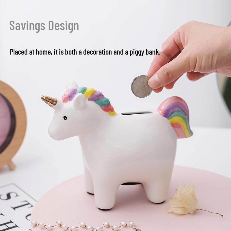 Regenbogen-Einhorn Keramik Sparschwein – Kinder Heimdeko Ornament